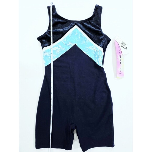 Gilda Marx VTG 90s Cotton Velvet Biketard Unitard Dance Tricolor Blue XS (Y/J) - Picture 15 of 16